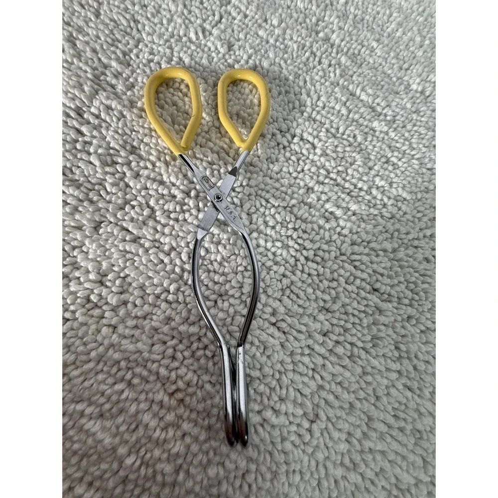 VTG Ekco USA Scissor Kitchen Tongs Yellow Coated Handles Metal Serving‎ Tool